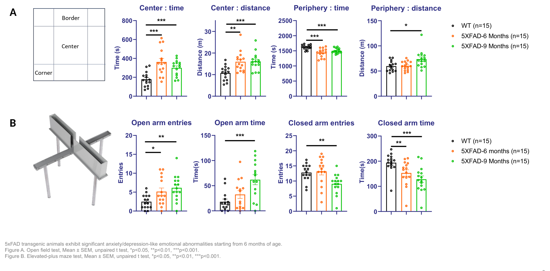 5X FAD transgenic mouse anxiety and depression-like behavior — open field and elevated plus maze test